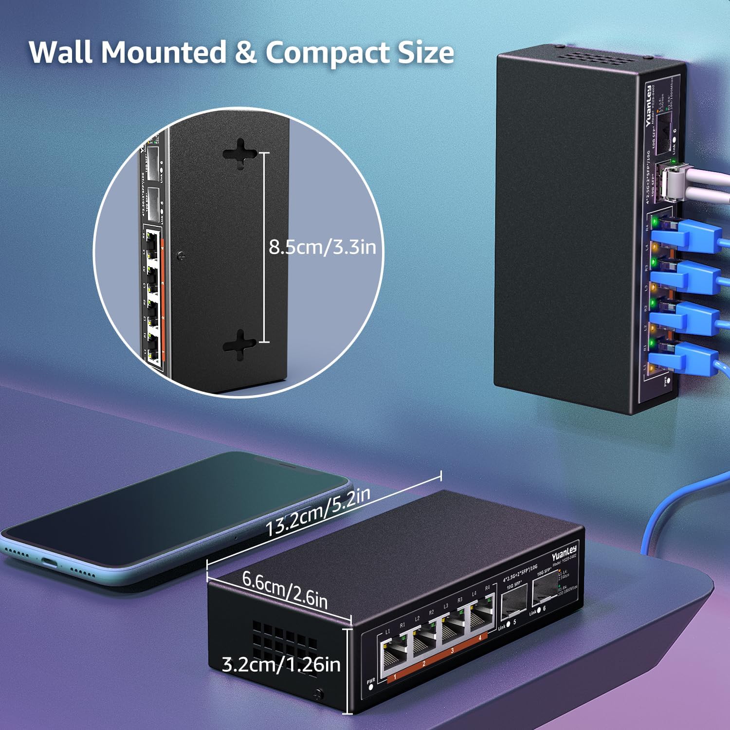 8 Port 2.5G Unmanaged Desktop Ethernet Switch with 10G SFP, 8 x 2.5G Base-T  Ports, 60Gbps Switching Capacity, Compatible with 100/1000/2500Mbps, Metal